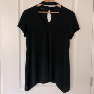 AB Studio Black Shortsleeve Shirt with Chocker Neckline